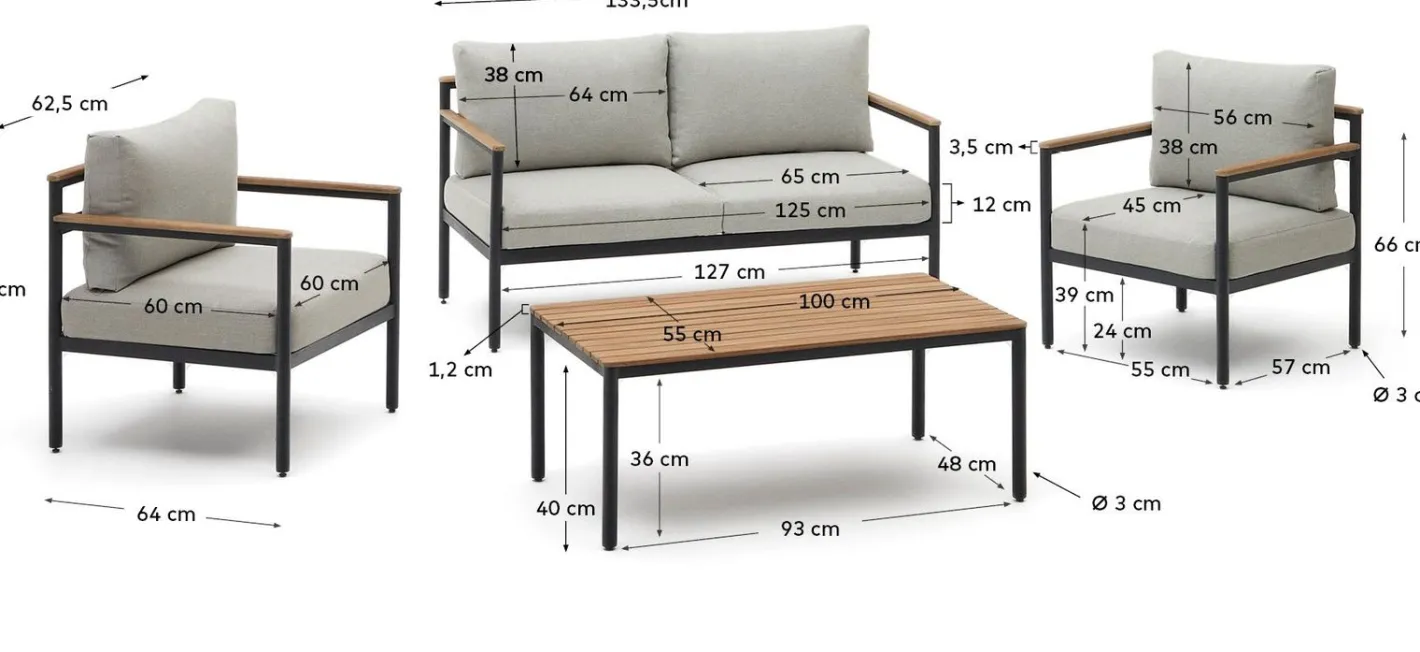 Online Kave Home Aiguafreda Loungeset Grijs