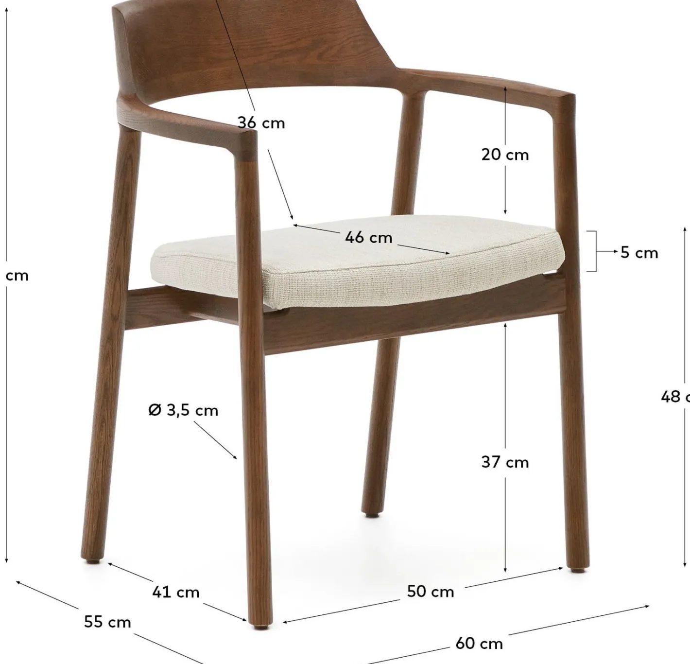New Kave Home Alocs Eetkamerstoel Beige, Walnoot