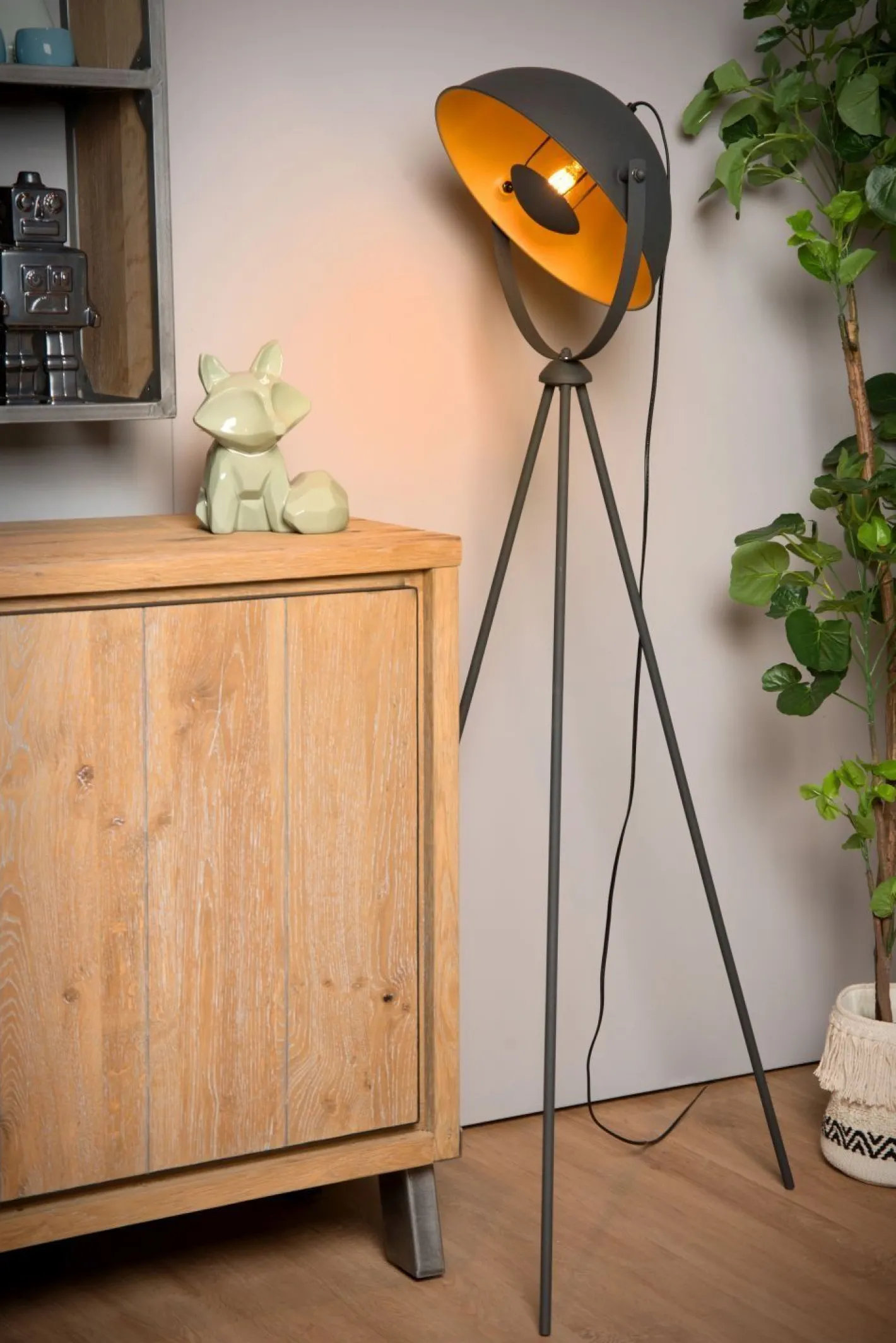 Discount Lucide Alvaro Vloerlamp Zwart, Goud