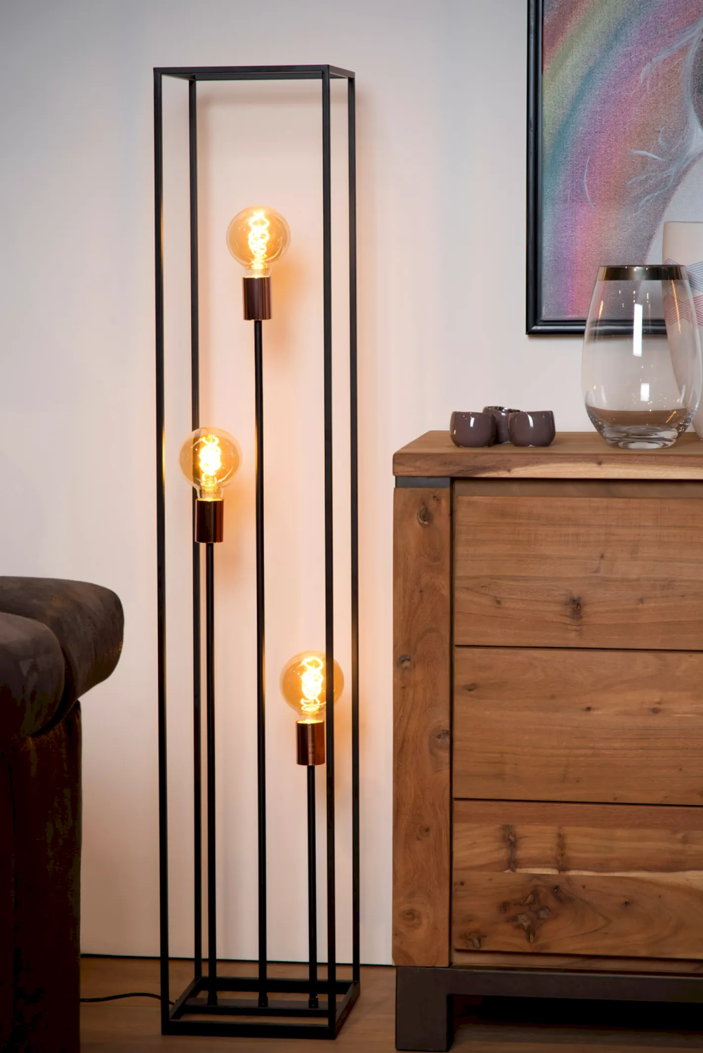Clearance Lucide Arthur Vloerlamp Zwart, Koper