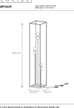 Clearance Lucide Arthur Vloerlamp Zwart, Koper