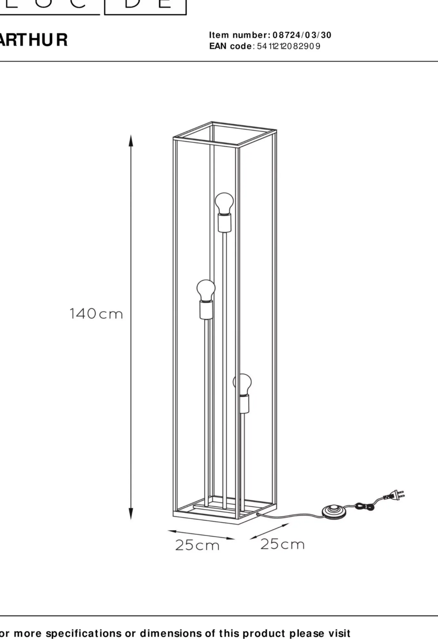 Clearance Lucide Arthur Vloerlamp Zwart, Koper