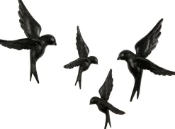 New WOOOD Avaler Vogels Set van 4 Wanddecoratie Zwart