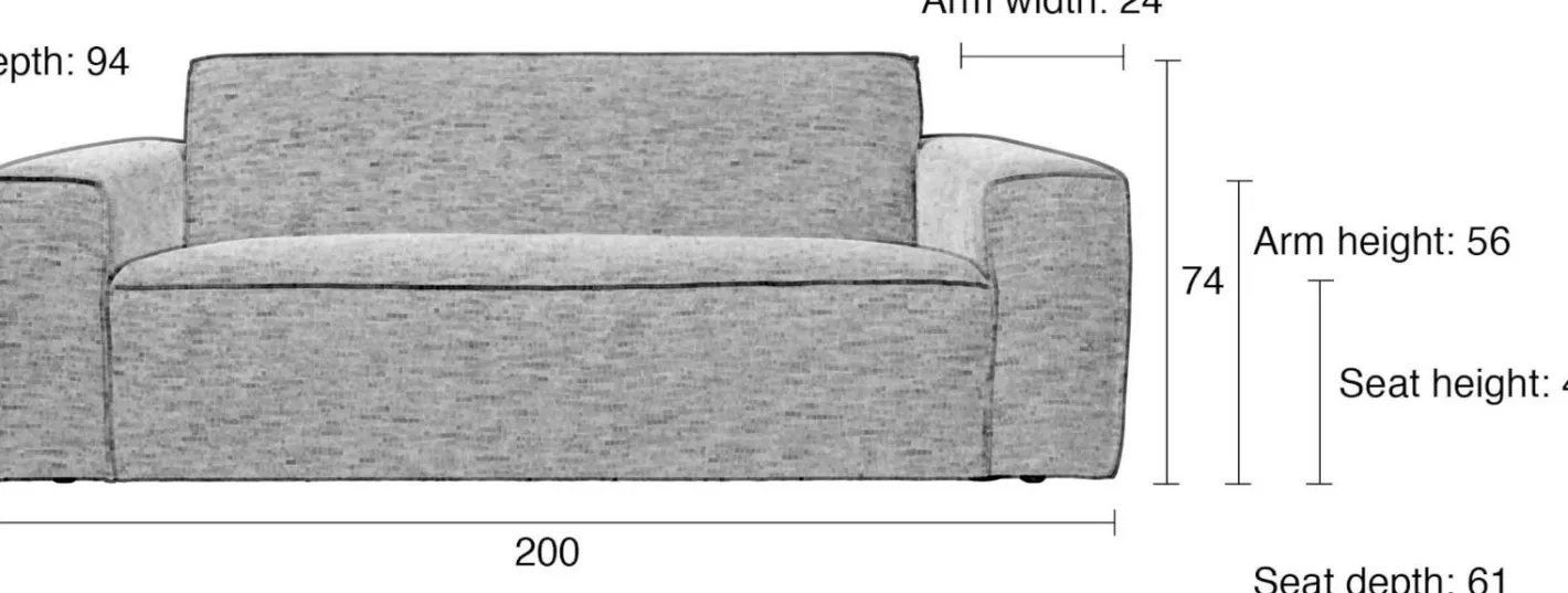 Discount Zuiver Bor 2,5-Zitsbank Grey