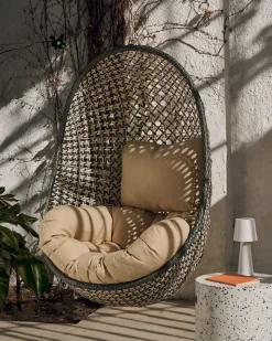 Discount Kave Home Cira Outdoor Hangstoel Groen, Creme
