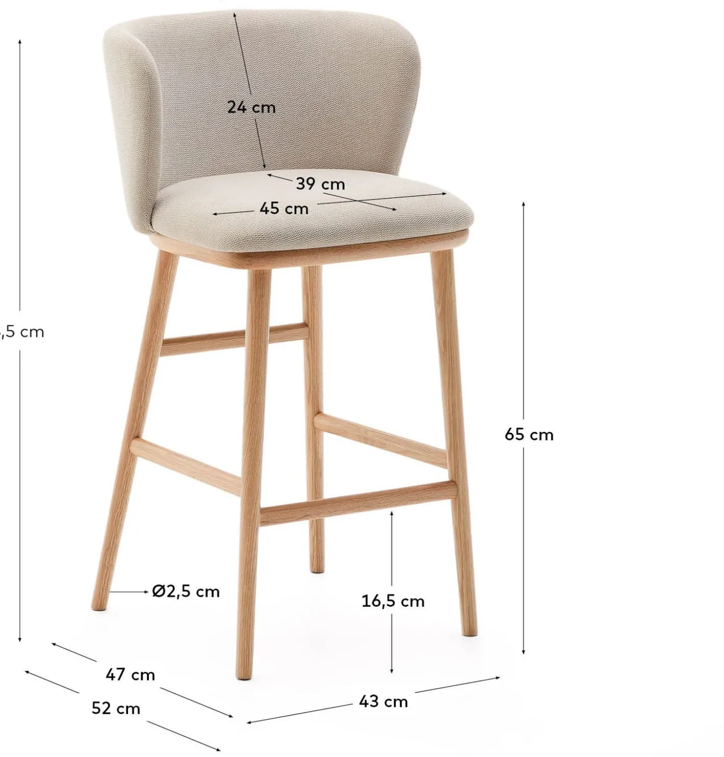 Outlet Kave Home Ciselia Barstoel Beige, Naturel