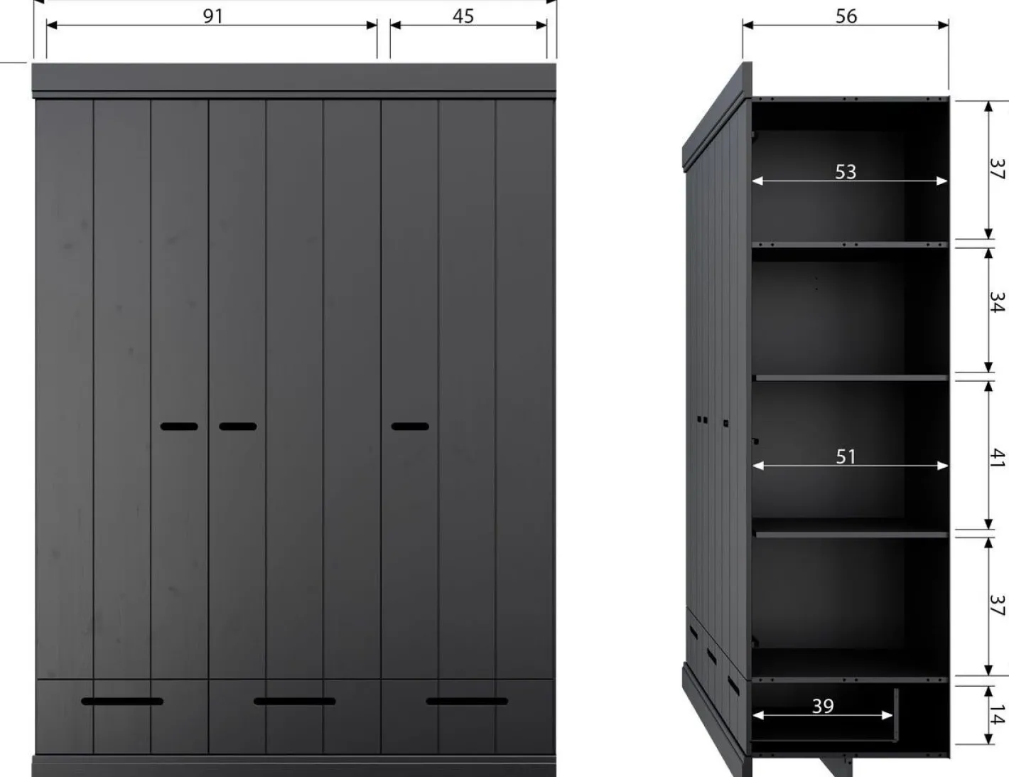 Discount WOOOD Connect 3-deurs Opbergkast Black