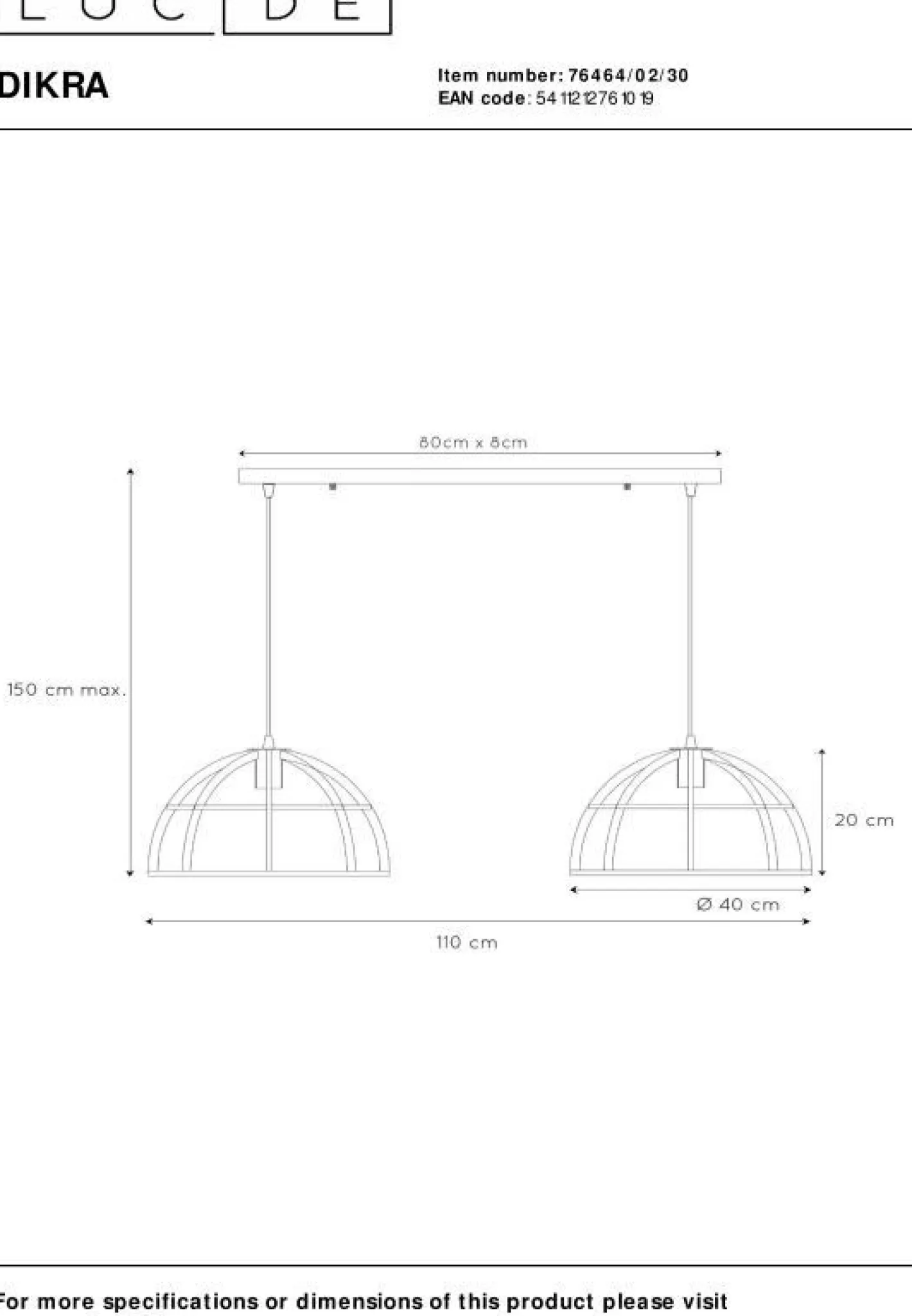 Hot Lucide Dikra Hanglamp Zwart