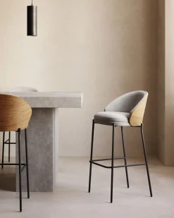 Discount Kave Home Eamy Hoog Barstoel Grijs, Naturel