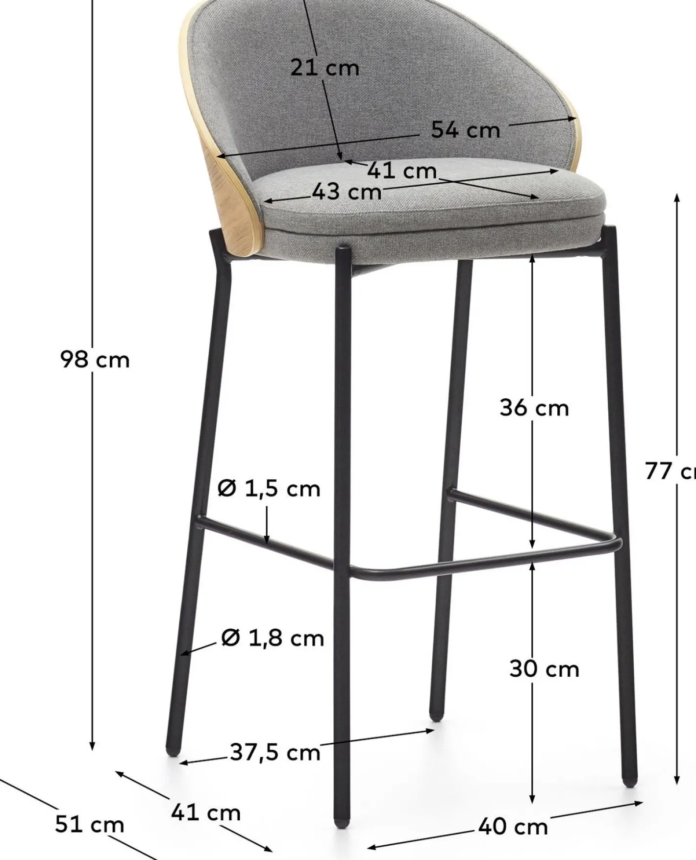Discount Kave Home Eamy Hoog Barstoel Grijs, Naturel