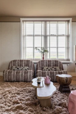 New HKLIVING Fluffy Square Vloerkleed Natural, Roze