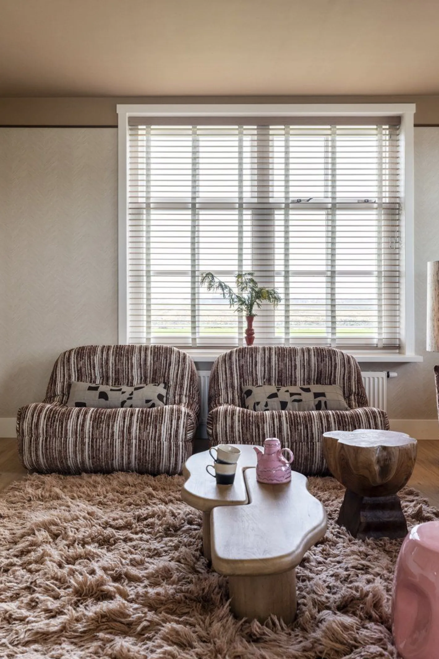 New HKLIVING Fluffy Square Vloerkleed Natural, Roze