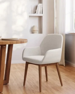 Clearance Kave Home Konna Essenhout Eetkamerstoel Creme, Donkerbruin