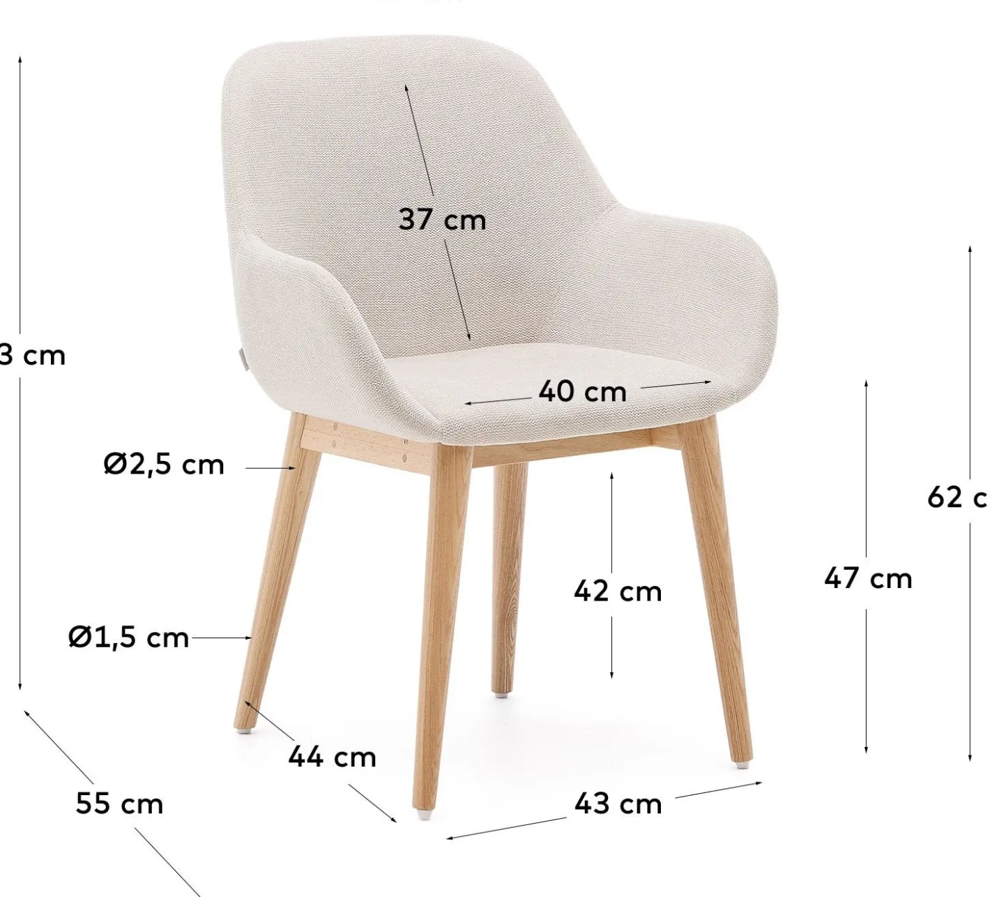 Online Kave Home Konna Essenhout Eetkamerstoel Creme, Naturel