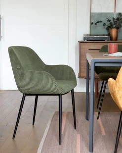 Discount Kave Home Konna Staal Eetkamerstoel Donkergroen, Zwart