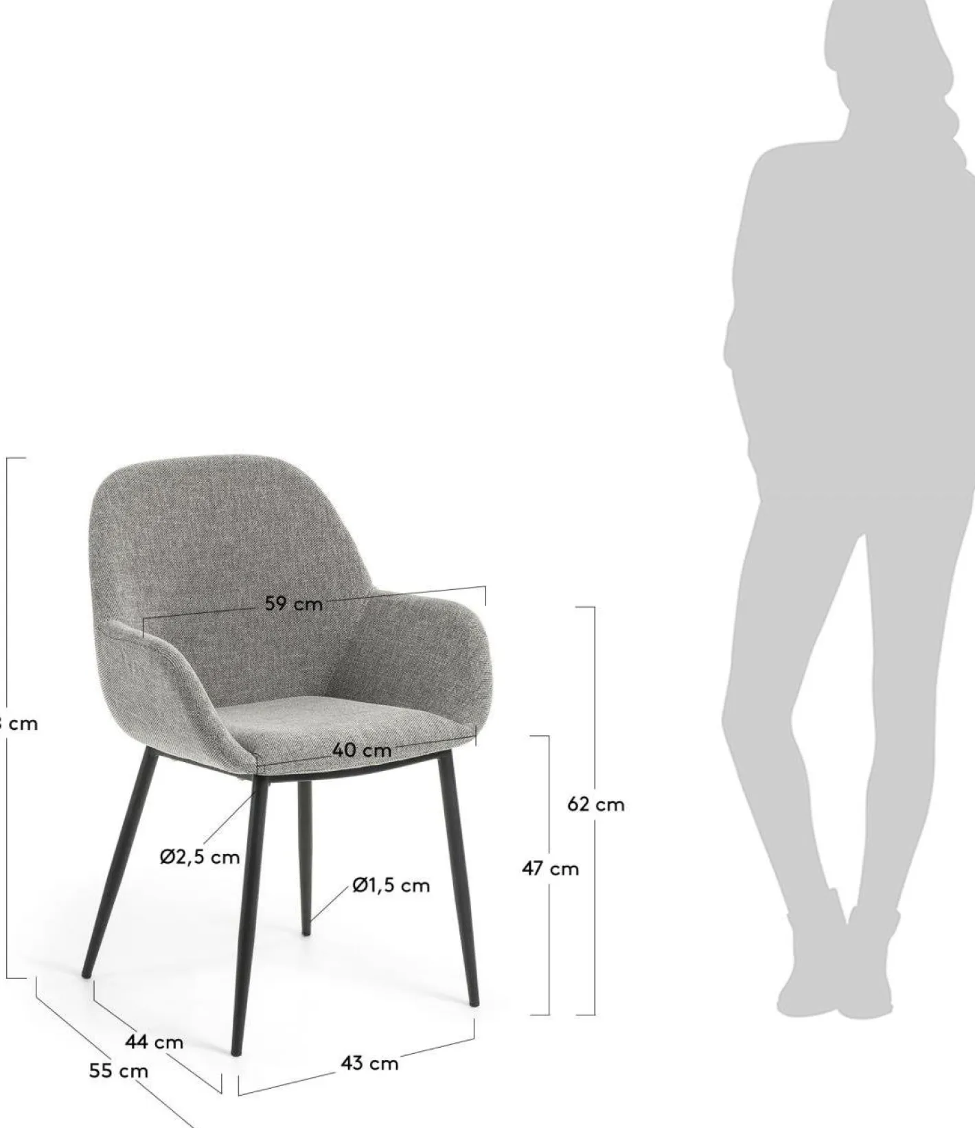 Discount Kave Home Konna Staal Eetkamerstoel Grijs, Zwart