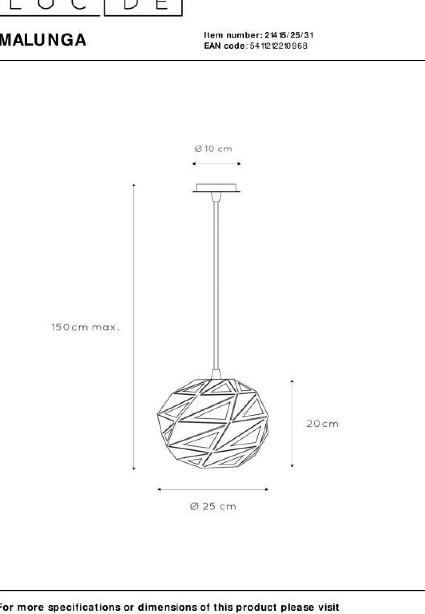 Lucide Malunga Hanglamp Wit
