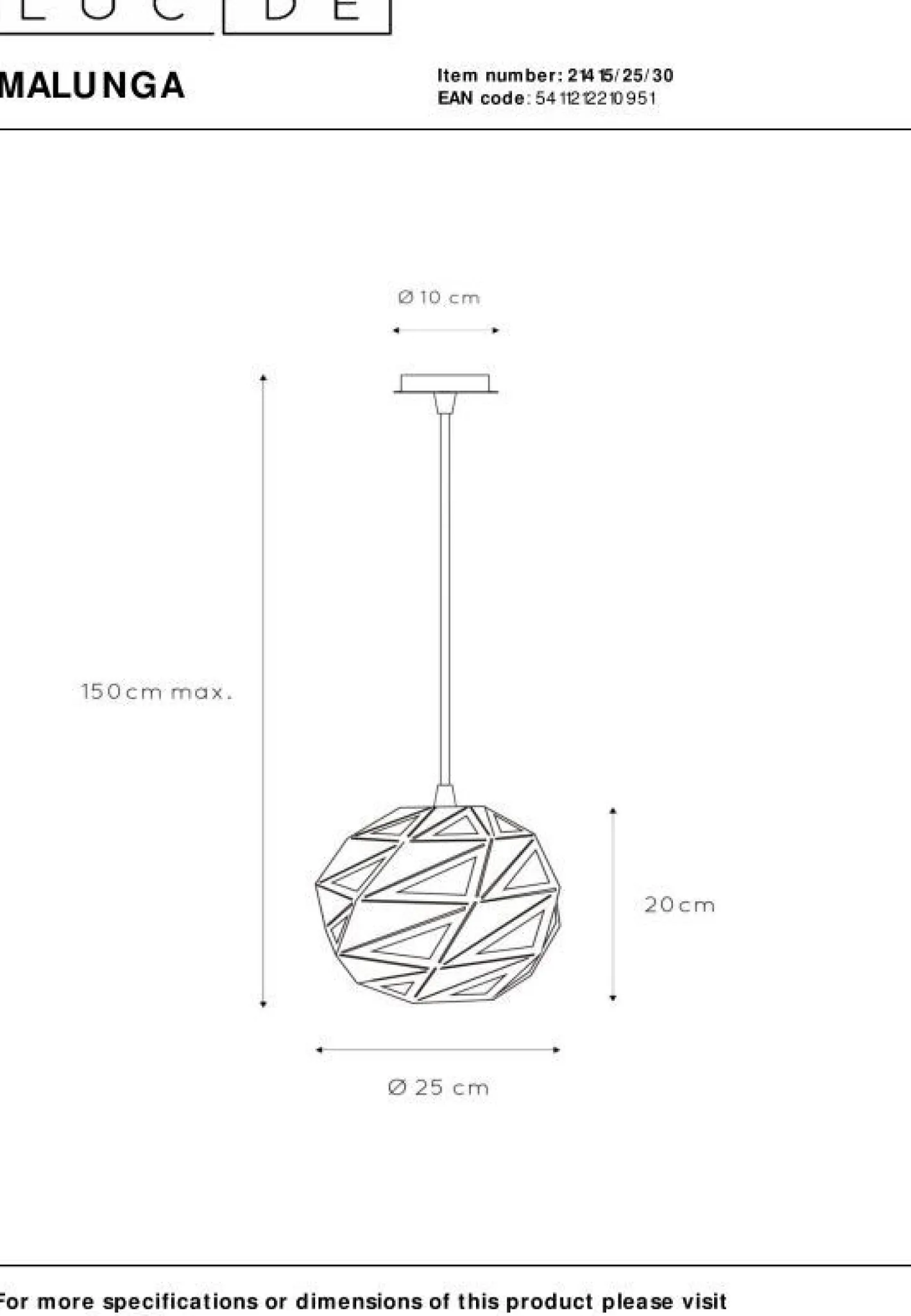 Outlet Lucide Malunga Hanglamp Zwart, Goud