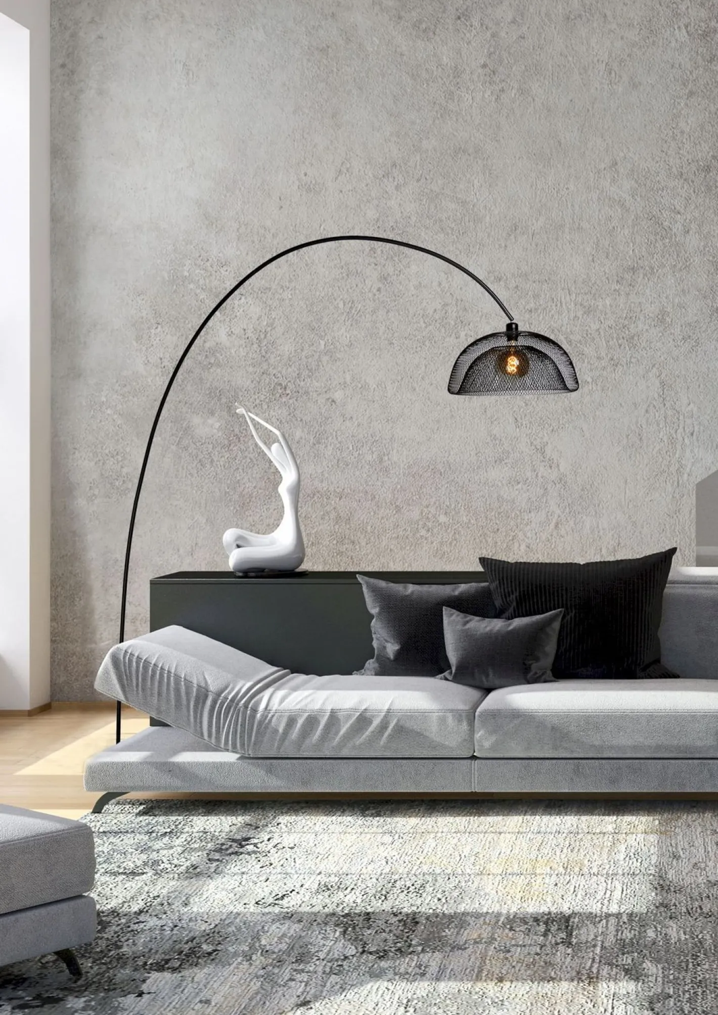 Clearance Lucide Mesh Boog Vloerlamp Zwart