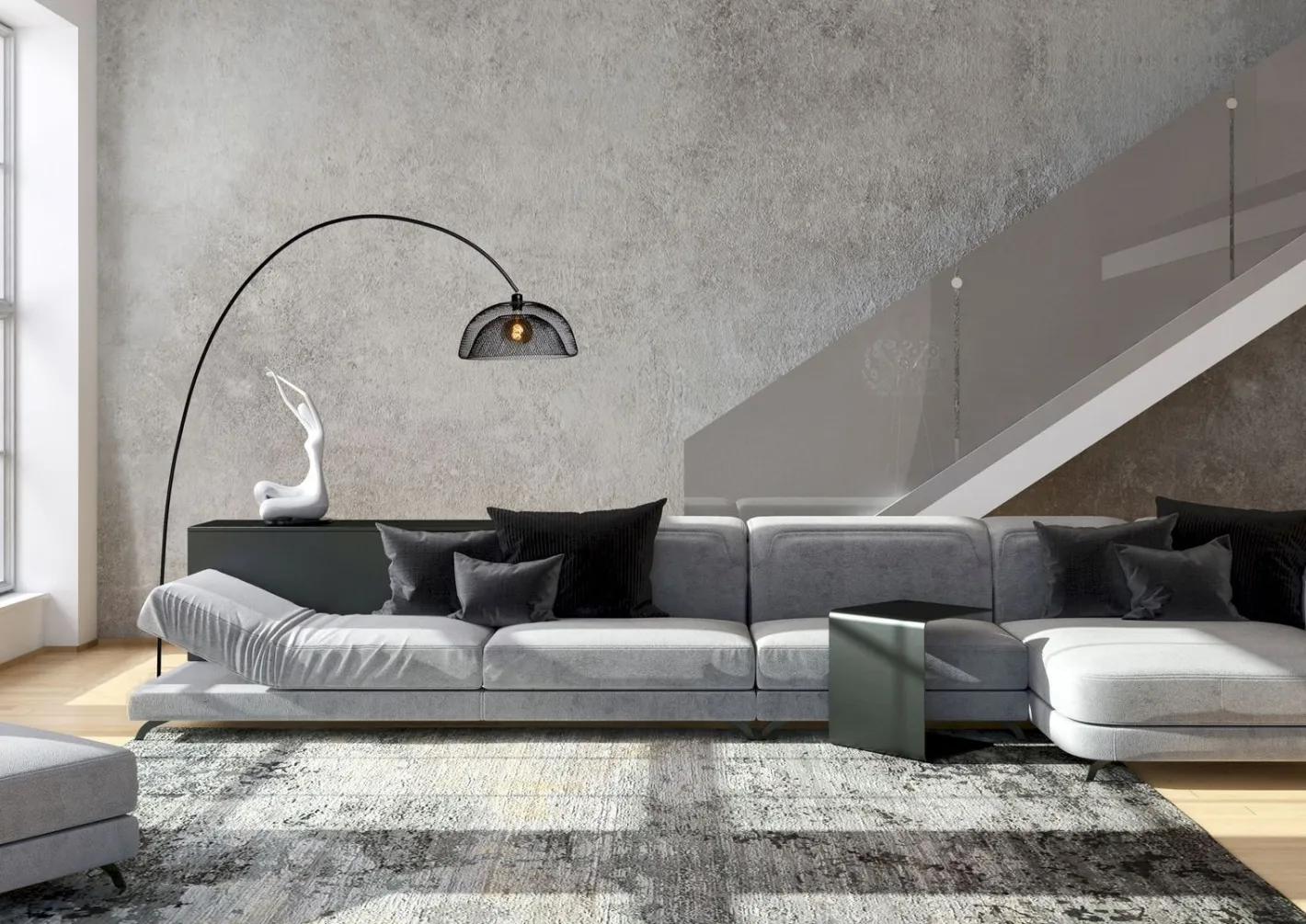 Clearance Lucide Mesh Boog Vloerlamp Zwart