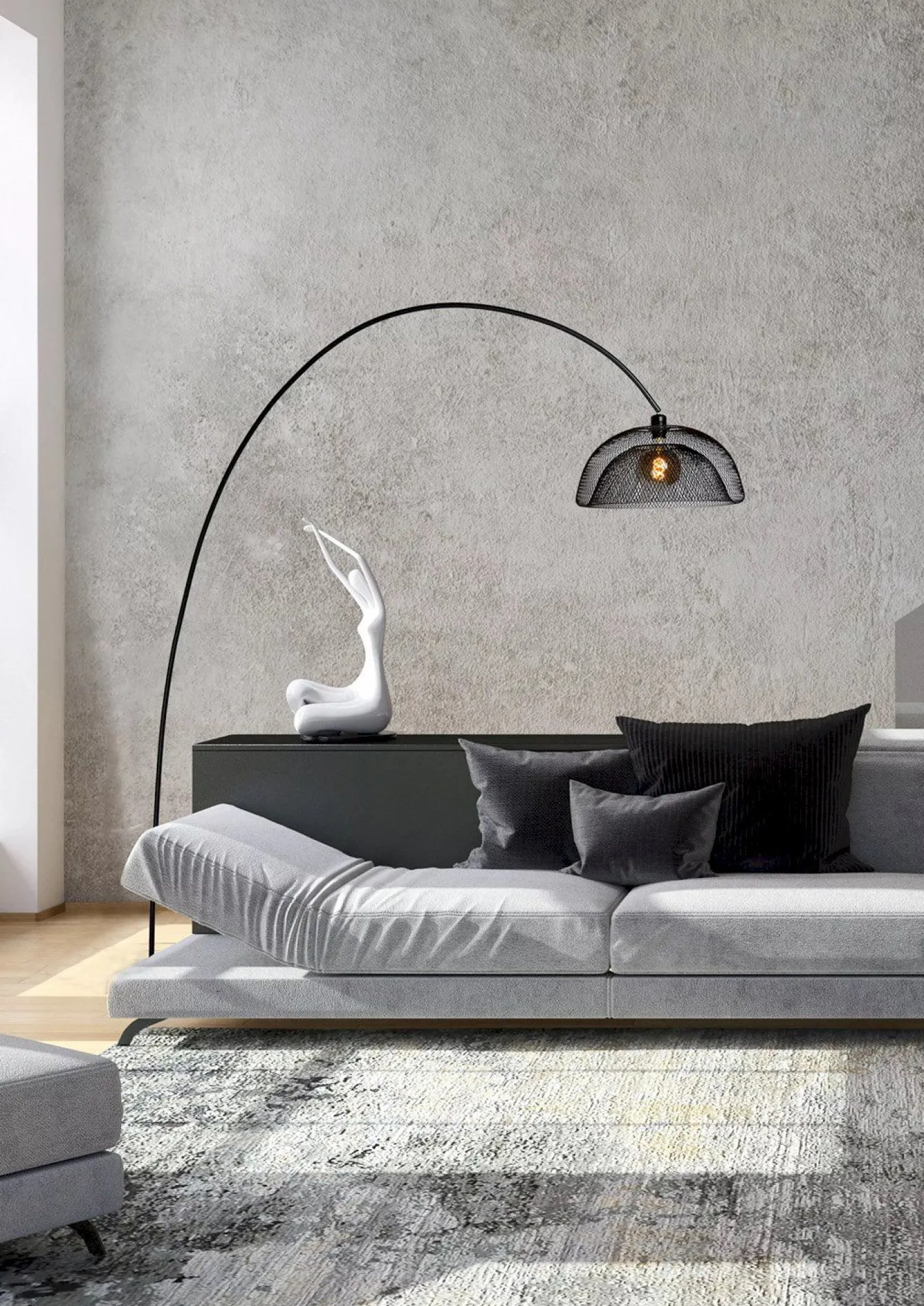 Clearance Lucide Mesh Boog Vloerlamp Zwart