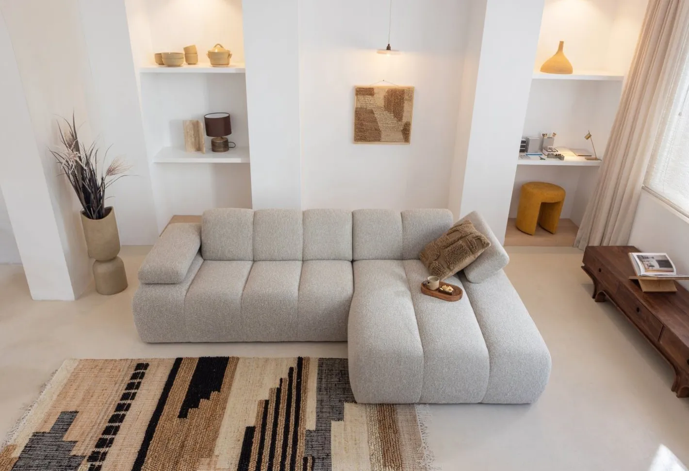 Clearance WOOOD Mojo Bouclé Chaise Longue Bank Beige Melange