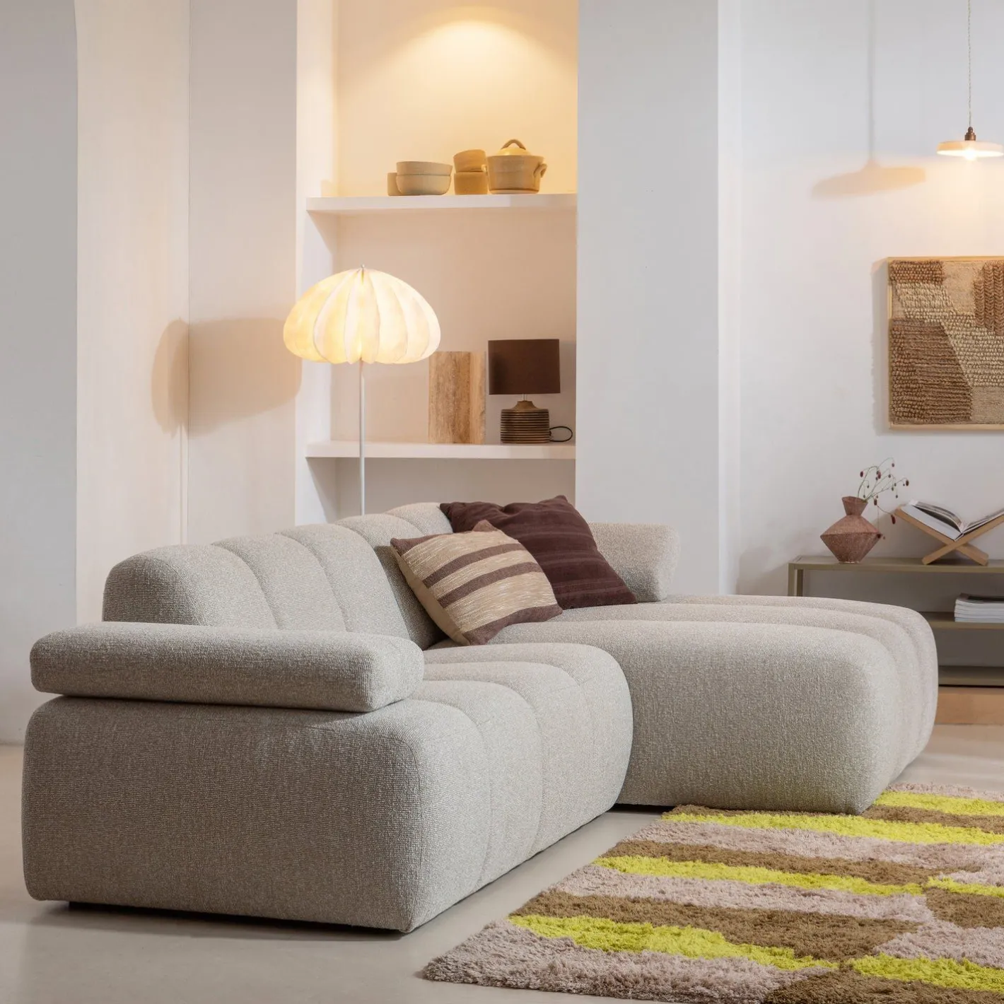 Clearance WOOOD Mojo Bouclé Chaise Longue Bank Beige Melange