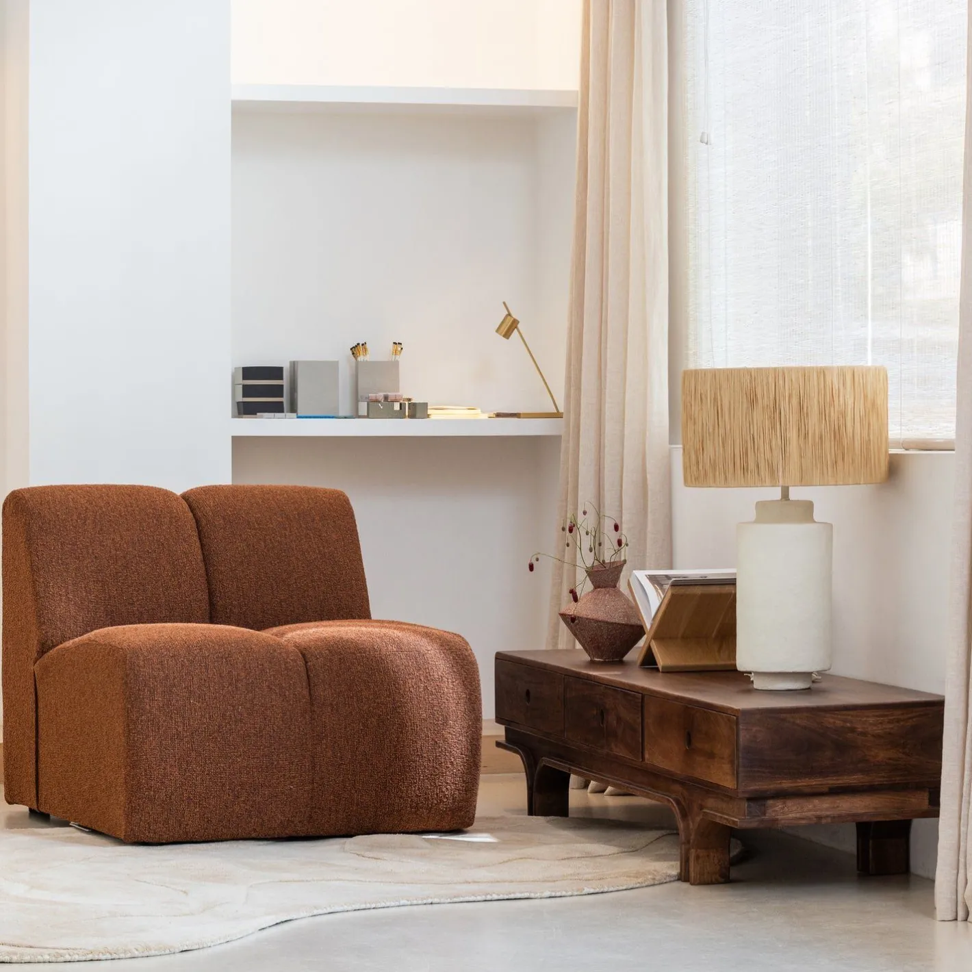 Clearance WOOOD Mojo Bouclé Elementenbank Rust Brown Melange