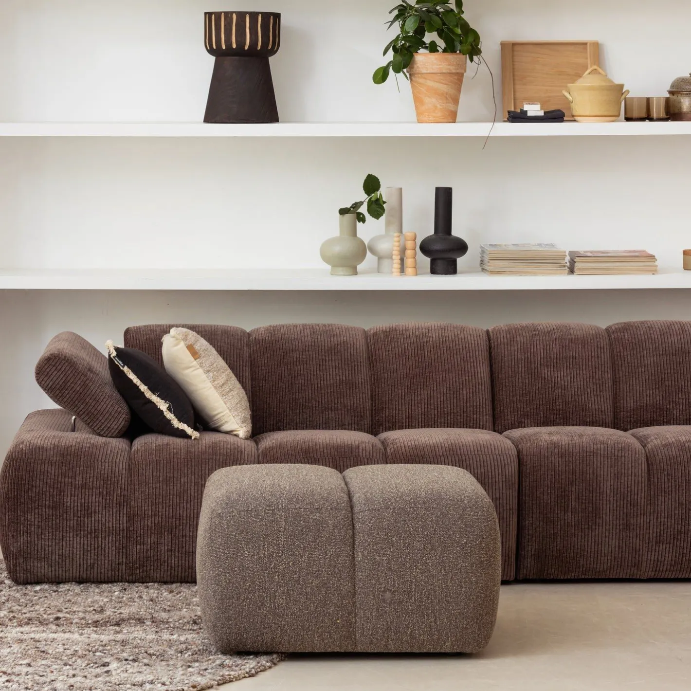 Outlet WOOOD Mojo Bouclé Poef Brown Melange