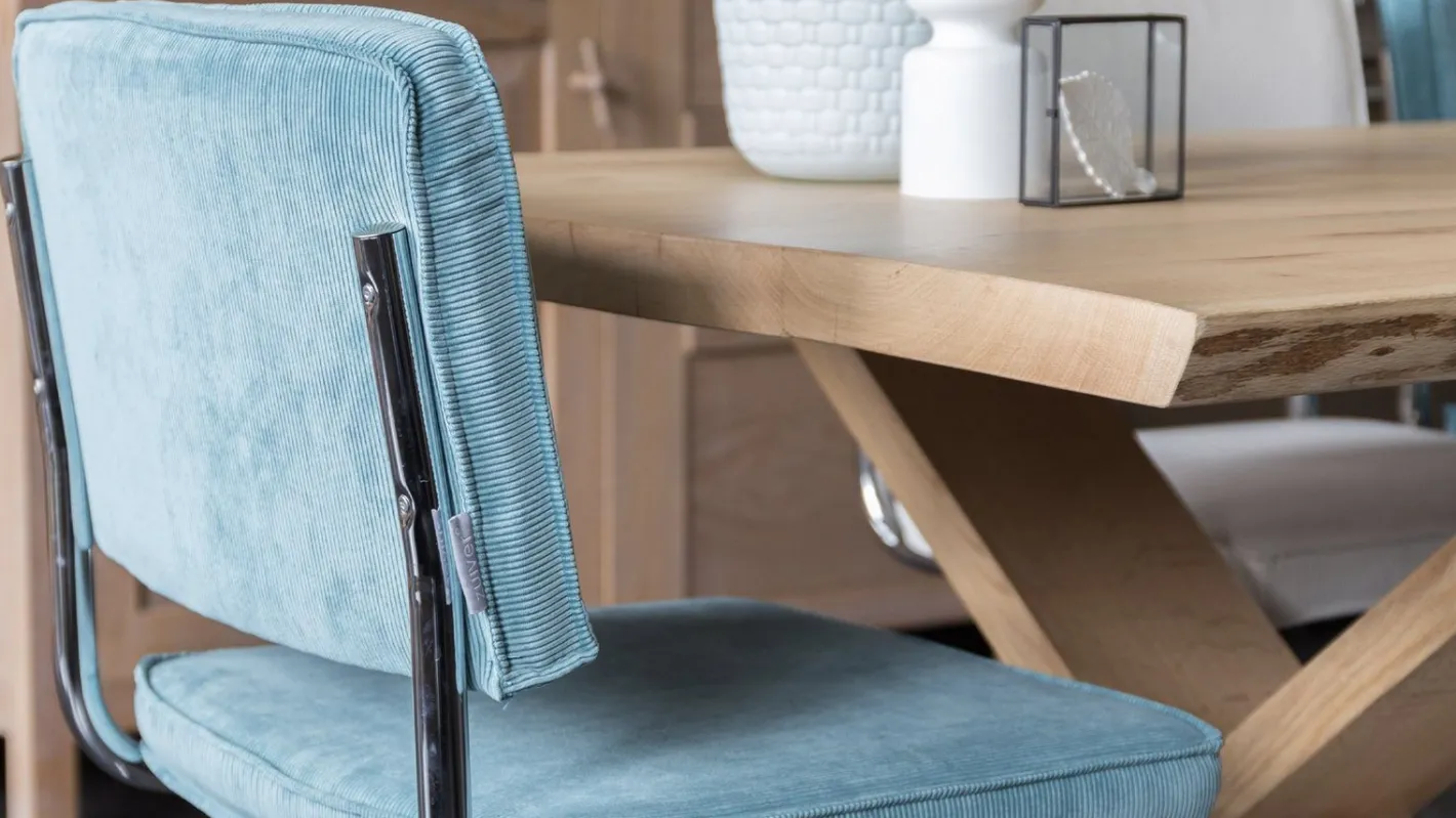 Discount Zuiver Ridge Rib (set van 2) Eetkamerstoel Blue