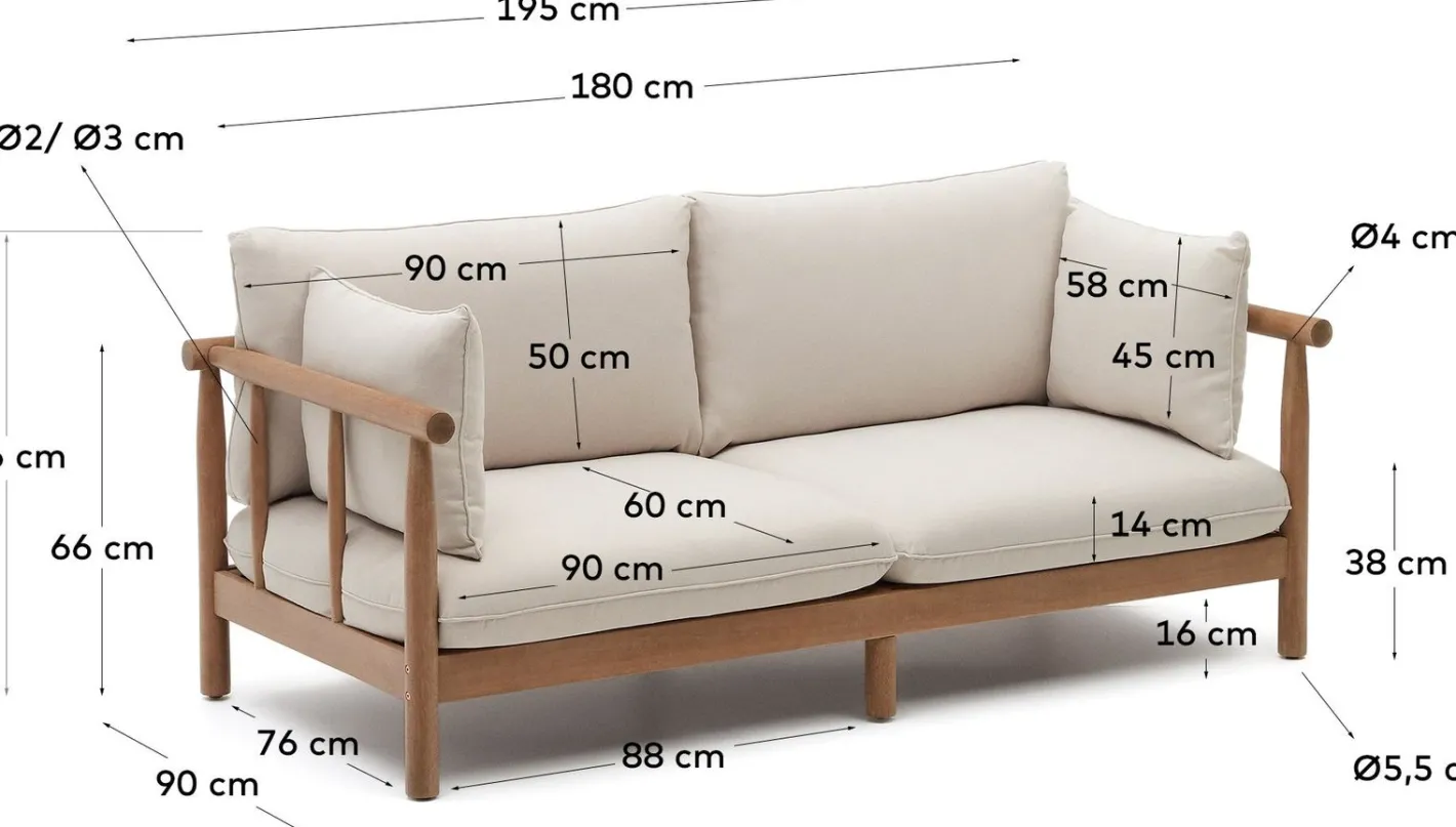 Best Kave Home Sacova Outdoor 2-Zitsbank Naturel, Beige