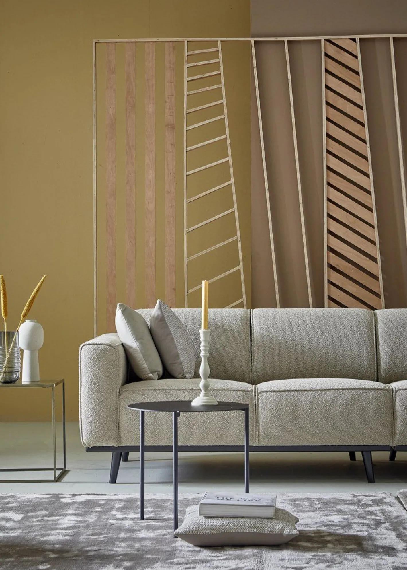 Best WOOOD Statement Bouclé 4-Zitsbank Beige