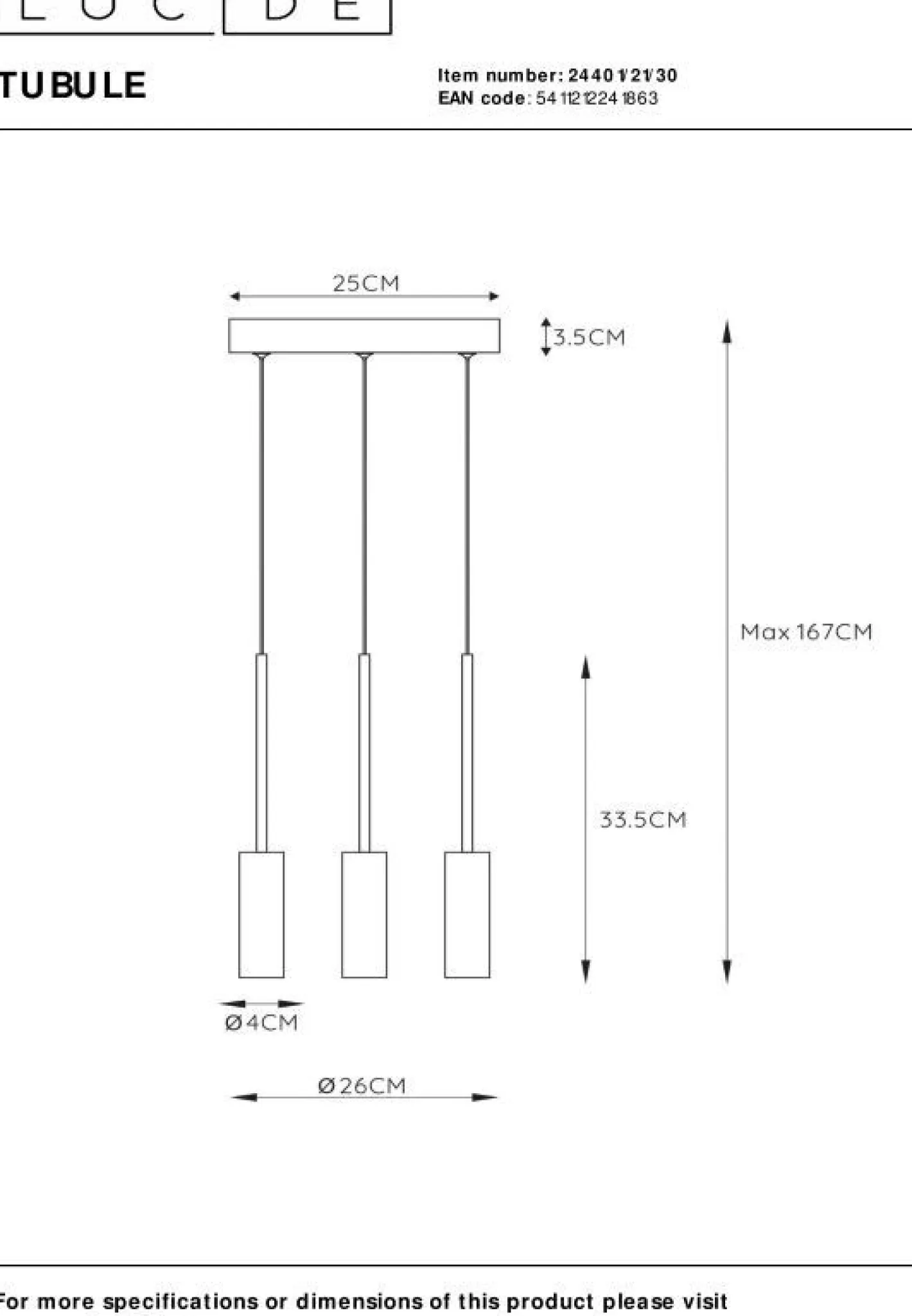 Lucide Tubule Hanglamp Zwart