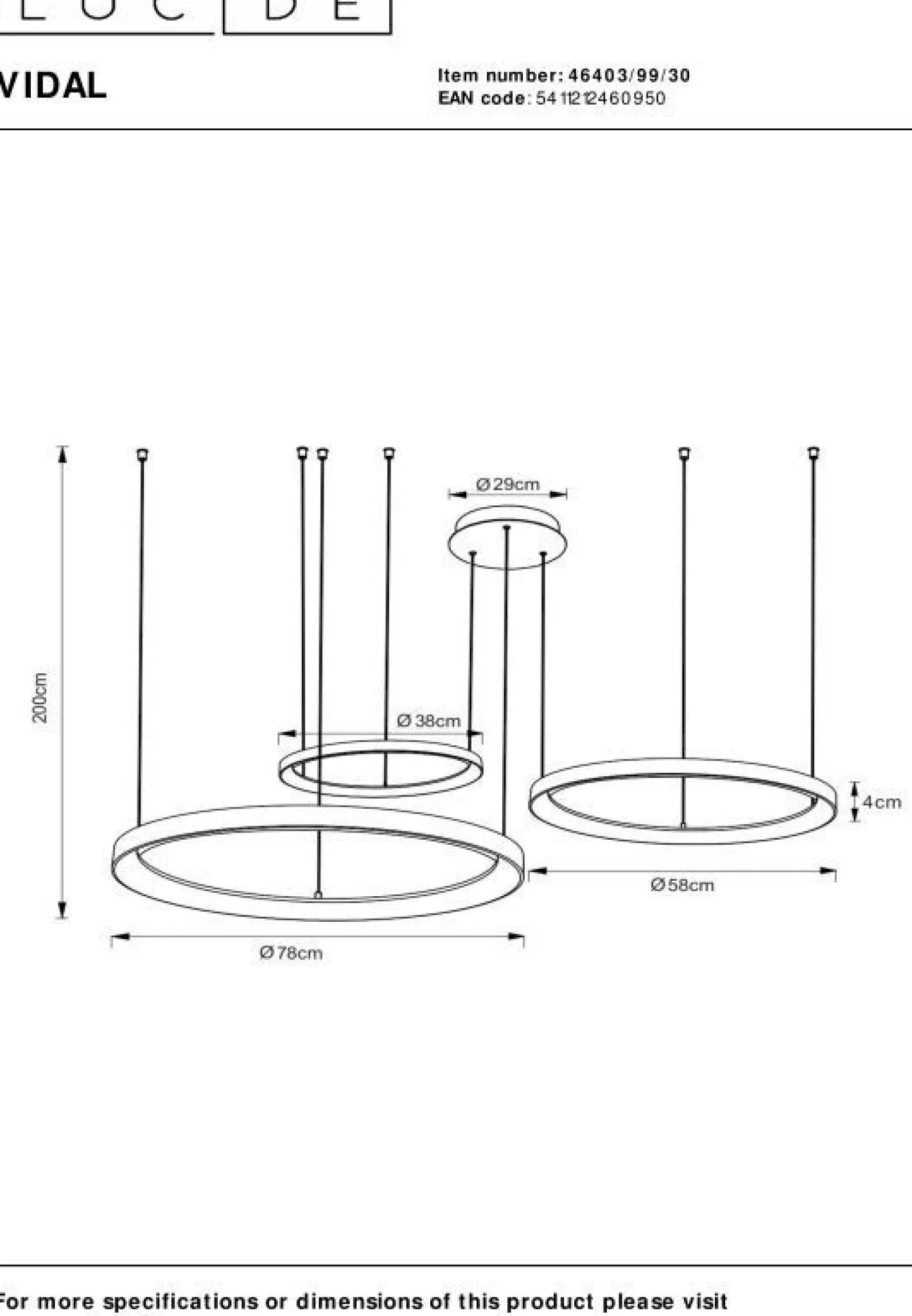 Best Lucide Vidal Hanglamp Zwart