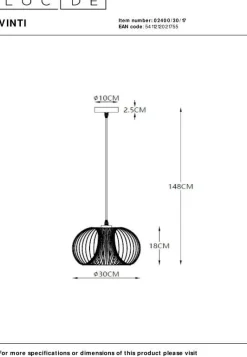 Hot Lucide Vinti Hanglamp Koper, Zwart