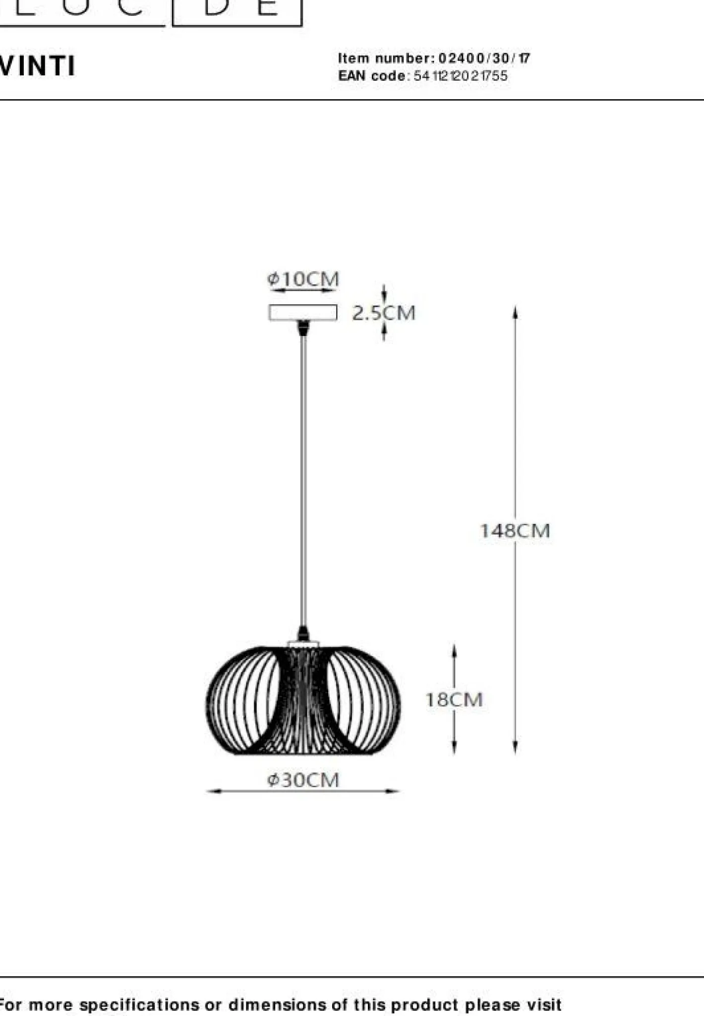 Hot Lucide Vinti Hanglamp Koper, Zwart