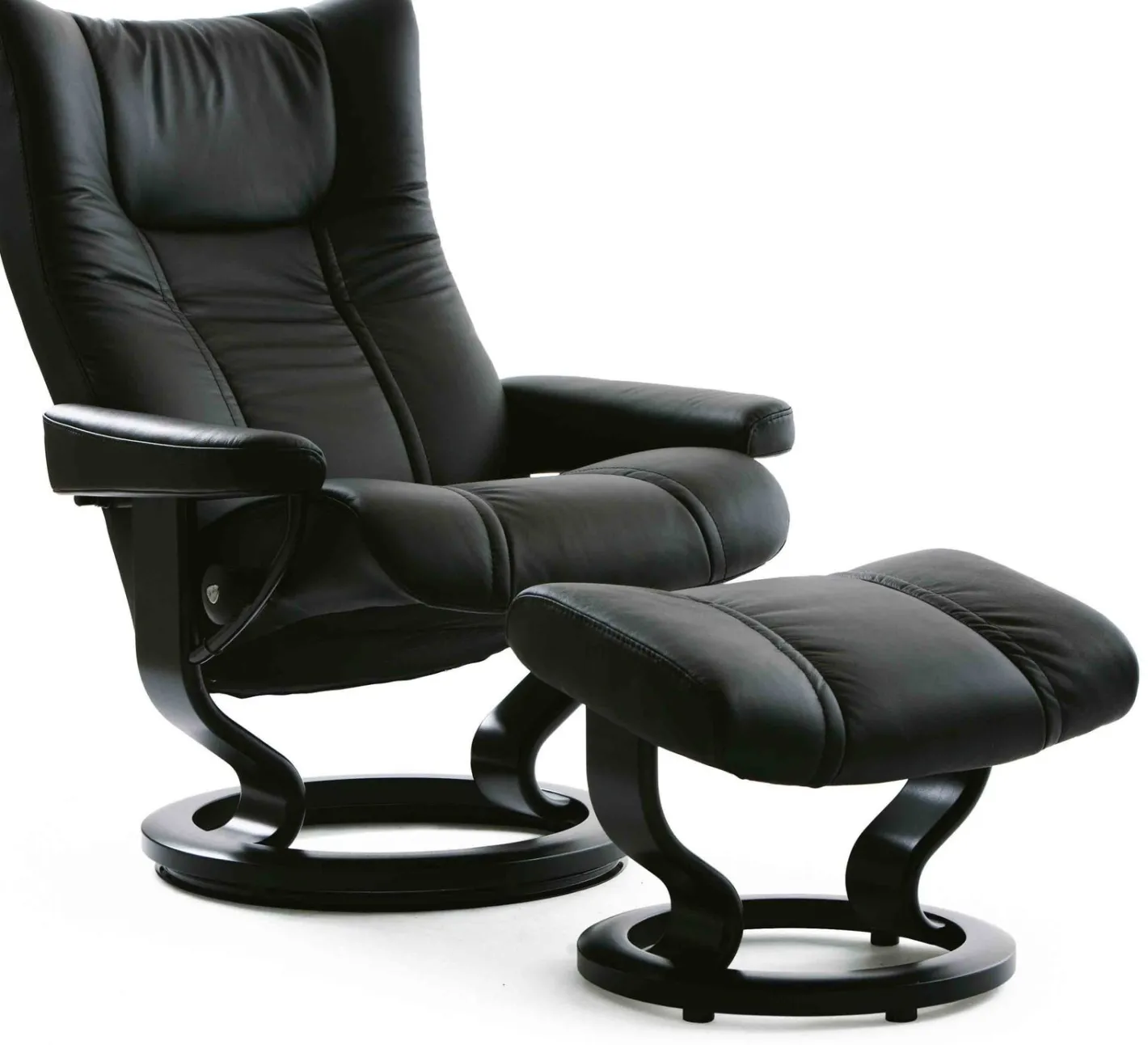 Stressless Wing Relaxfauteuil + Hocker Zwart