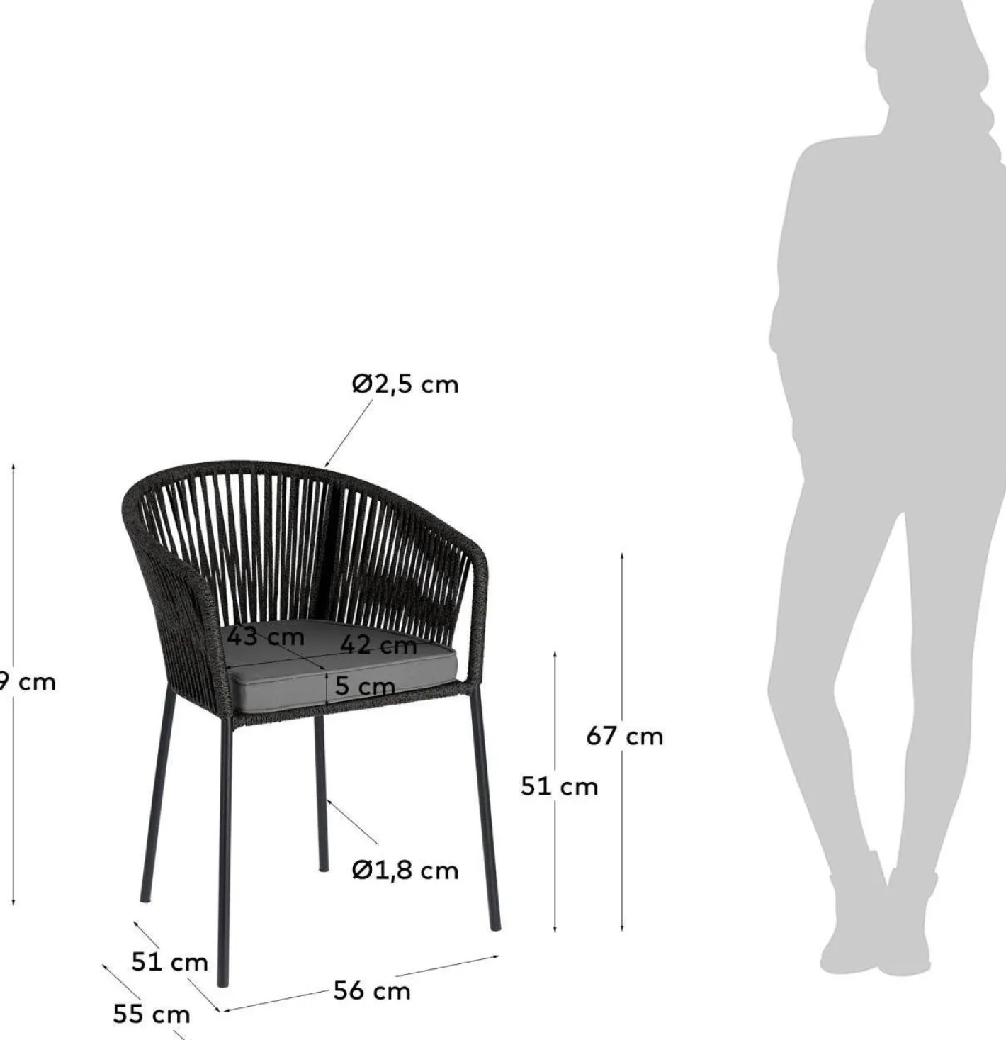 Clearance Kave Home Yanet Tuinstoel Zwart