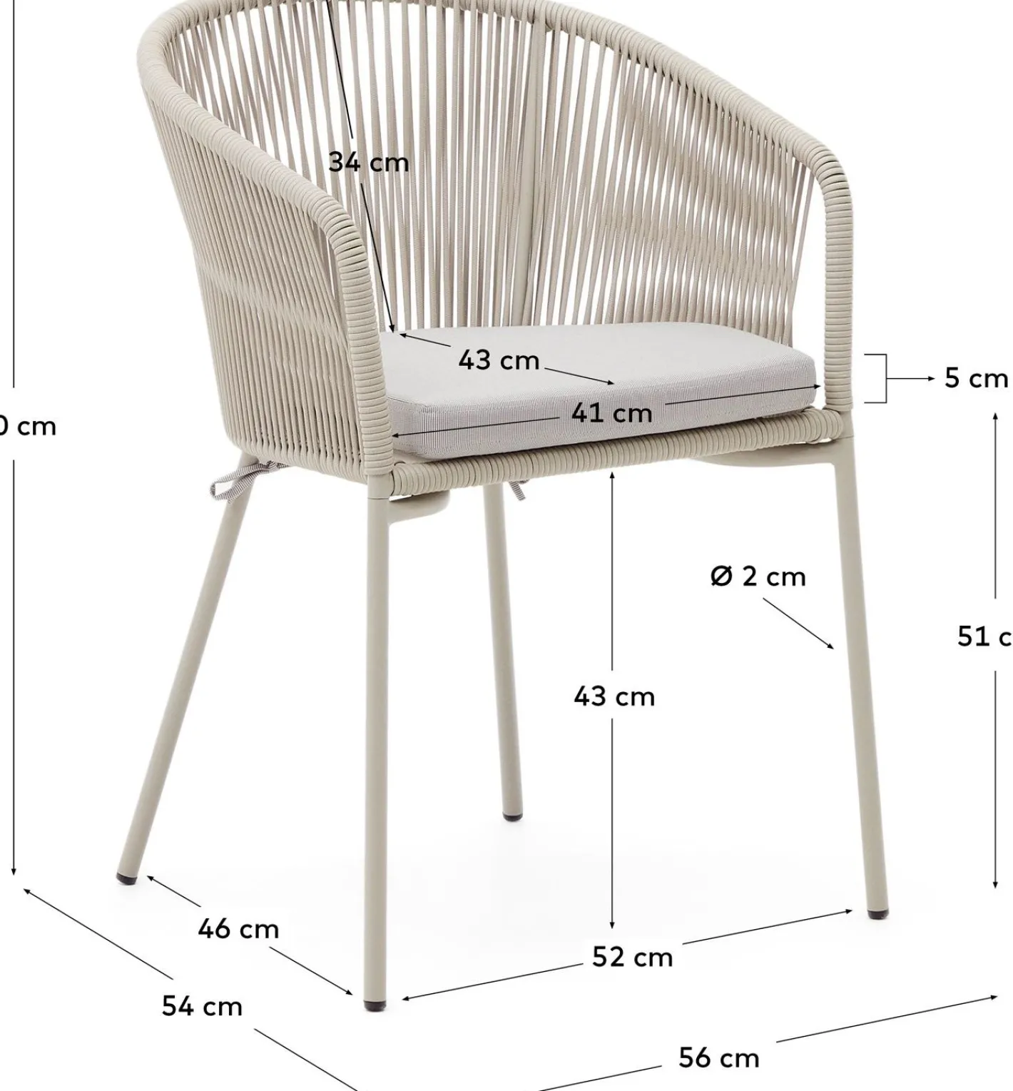 Outlet Kave Home Yanet Tuinstoel Ecru