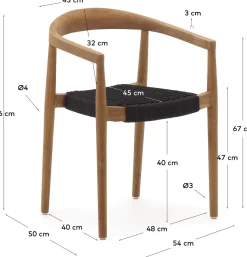 Discount Kave Home Ydalia Tuinstoel Zwart, Naturel