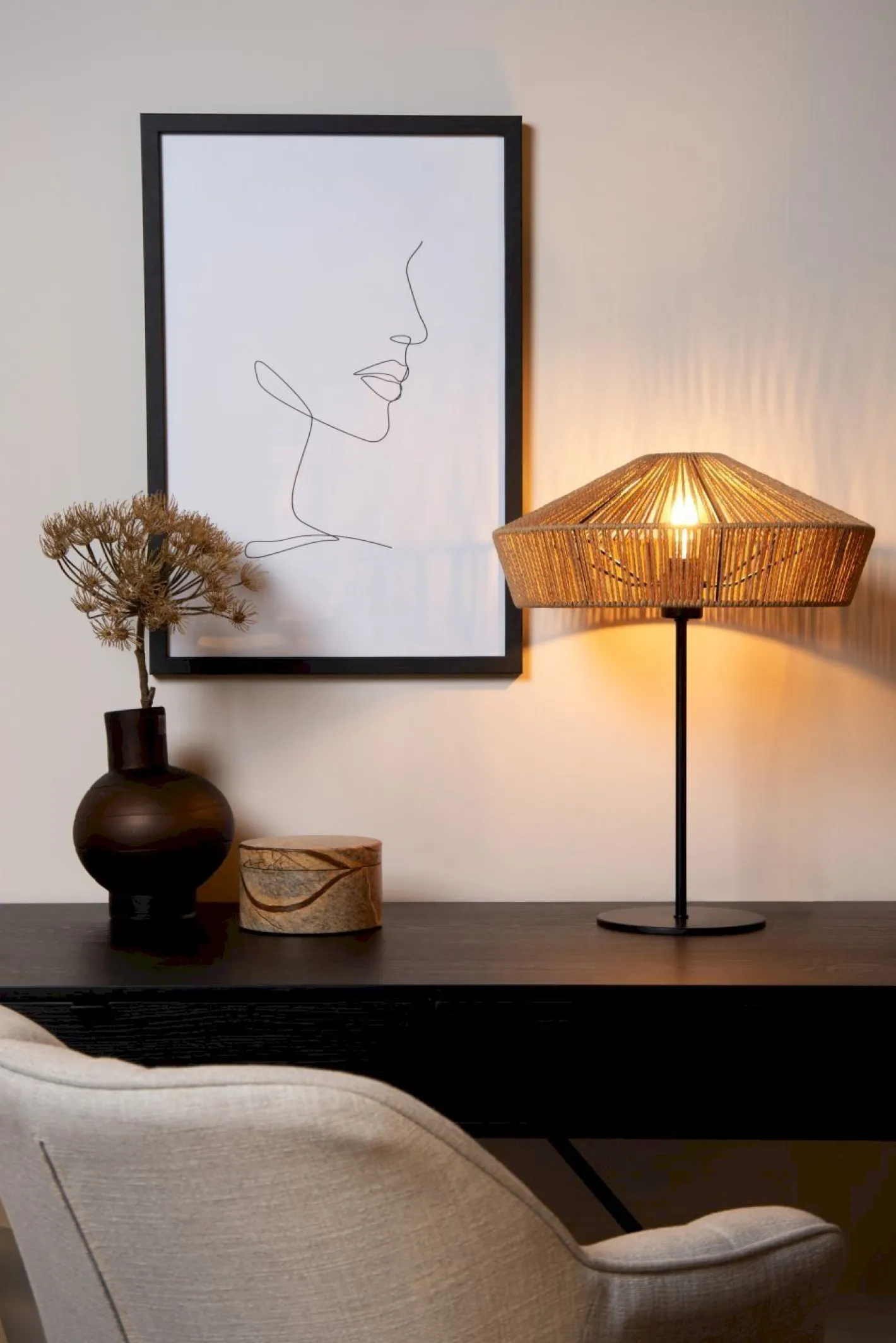 Best Lucide Yunkai Tafellamp Naturel, Zwart